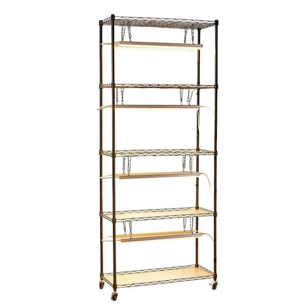 71 in. 5-Tier Indoor Plant Stand with Wheels and Adjustable Timer, Metal Rack with 80W T5 LED Full Spectrum Grow Light