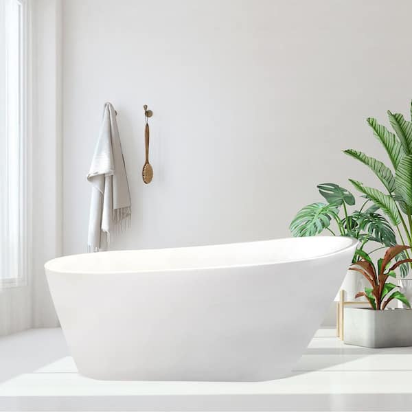 Shaia 67 in. Acrylic Flatbottom Non-Whirlpool Soaking Bathtub in White