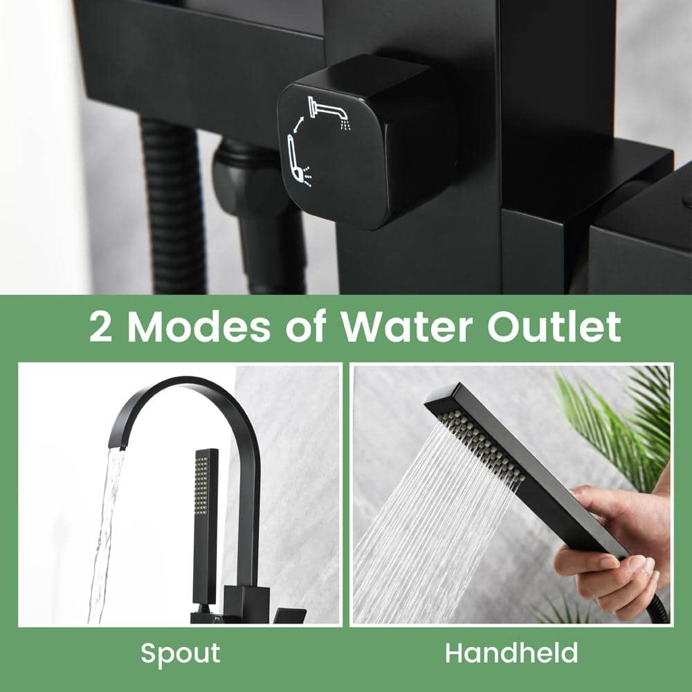 Matte Black Brass Floor-Mounted Freestanding Tub Filler