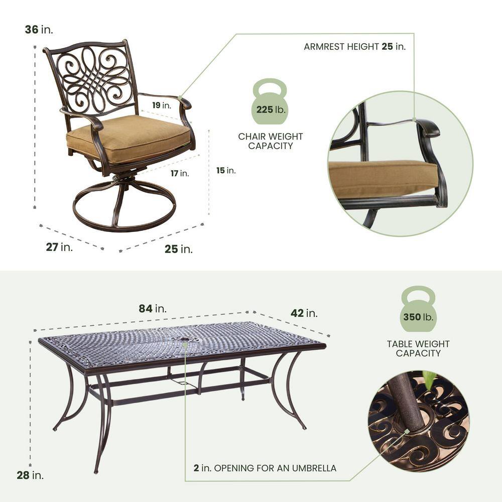 Bronze Aluminum 9-Piece Outdoor Dining Set with Natural Cushions