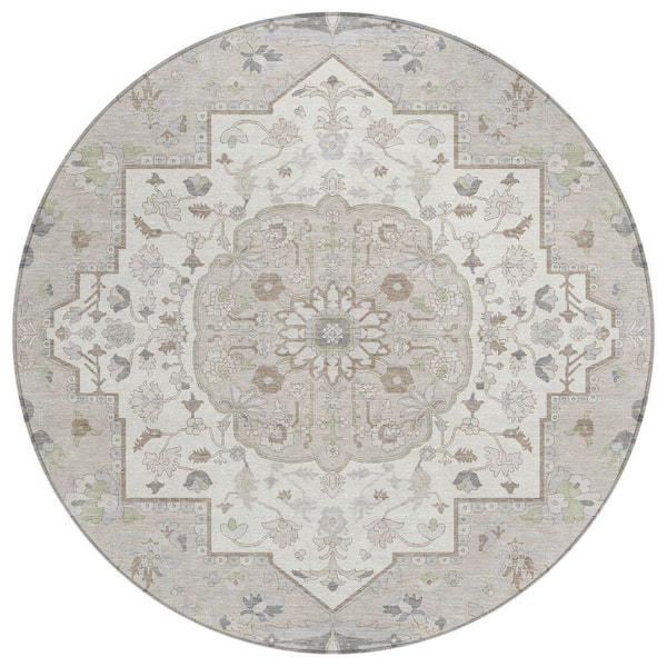 Chantille Machine Washable Indoor/Outdoor Abstract ACN2674 Ivory 8 ft. x 8 ft. Round Rug