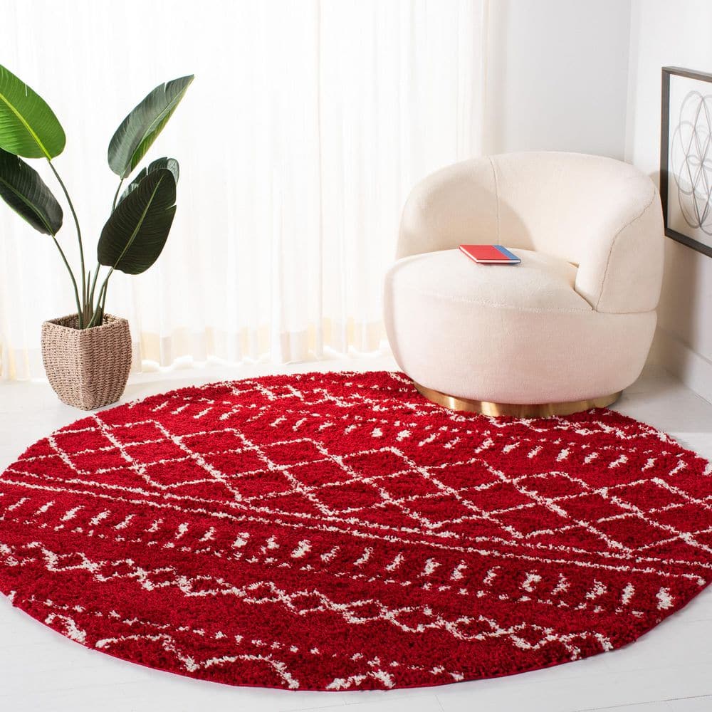 Arizona Shag 7 ft. x 7 ft. Round Red/Ivory Geometric Lodge Area Rug price history on PriceWatchPro