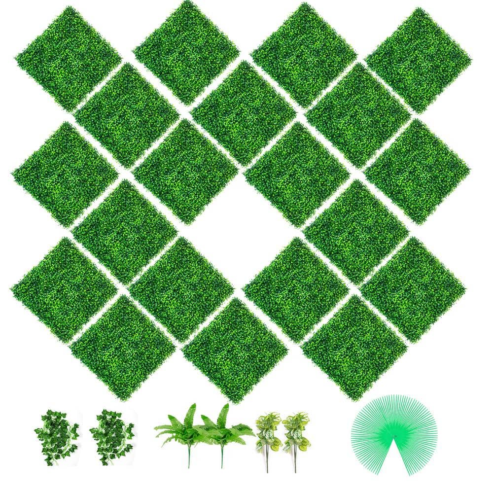 Green Artificial Boxwood Hedge Panels with Lights, 21"