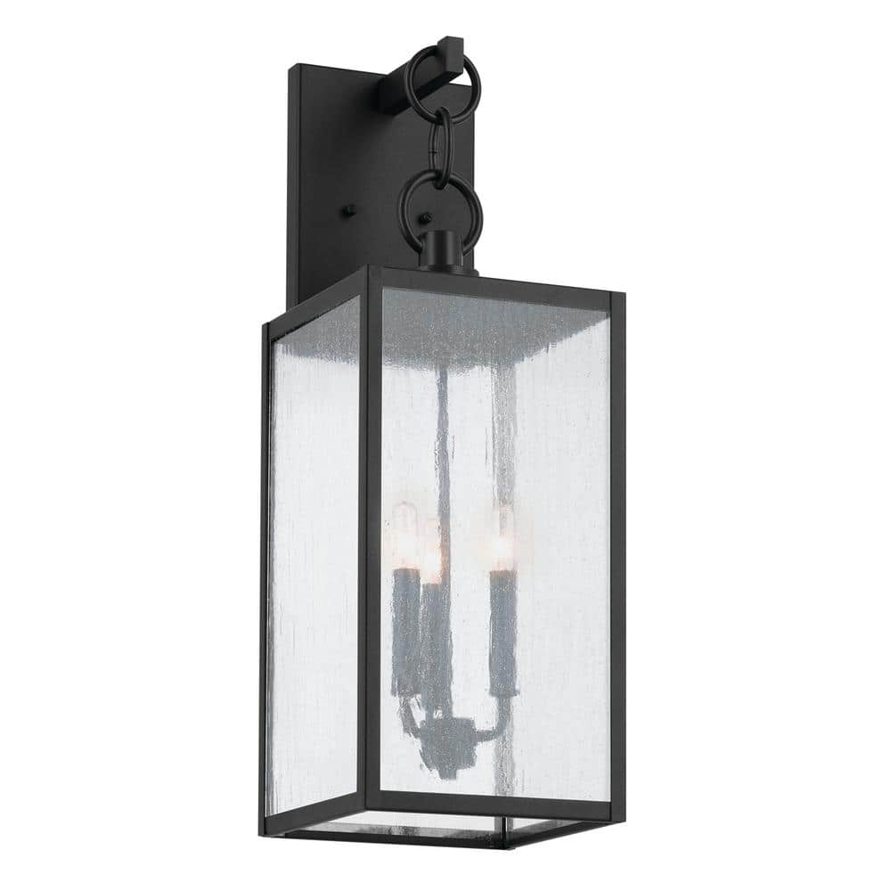 KICHLER Lahden 26 in. 3-Light Textured Black Outdoor Hardwired Lantern Wall Sconce with No Bulbs Included (1-Pack)