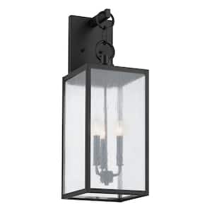 Lahden 26 in. 3-Light Textured Black Outdoor Hardwired Lantern Wall Sconce with No Bulbs Included (1-Pack)