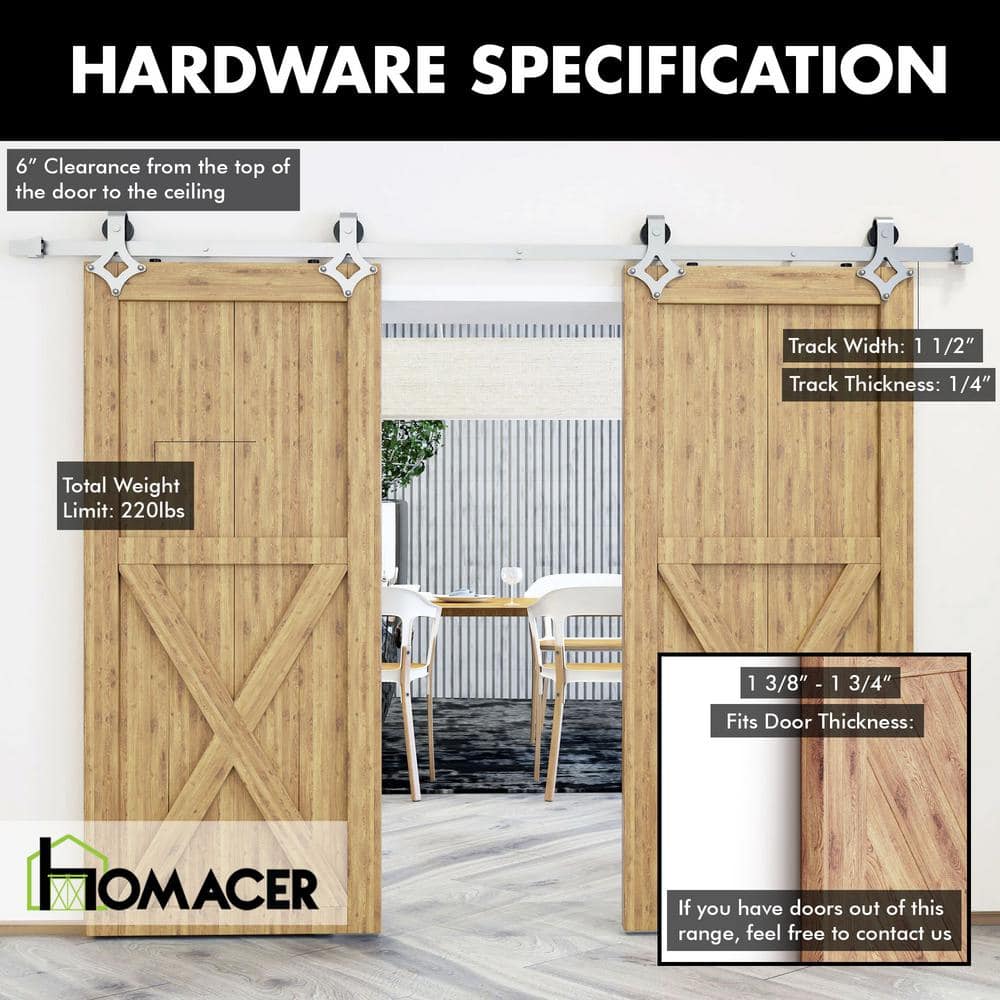Brushed Nickel Double Barn Door Hardware Kit with Diamond Design