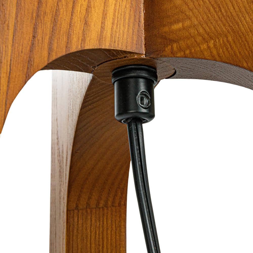 63" Walnut Finish Rubberwood Tripod Floor Lamp with Natural Linen Shade