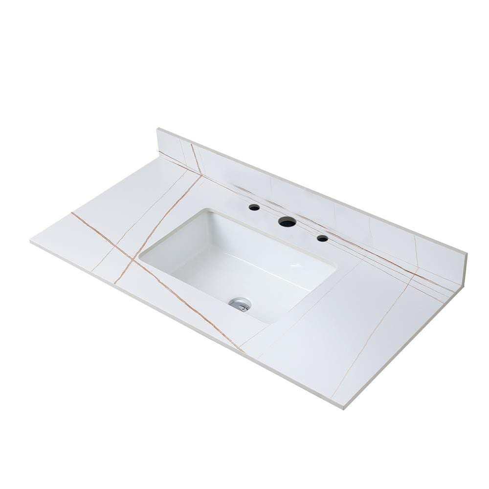 43 in. W x 22 in. D Stone Engineered Composite White Rectangular Single Sin