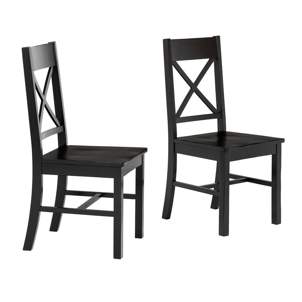 Elegant Black Wood Cross-Back Dining Chairs, Set of 2