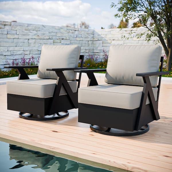All-Weather Aluminum Outdoor Rocking Chair Patio Swivel Glider Chair with Beige Cushions (2-Pack)