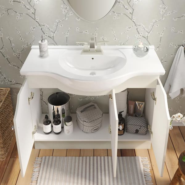 Linen White With Porcelain Vanity Top, 41 Inch Bathroom Vanity With Top