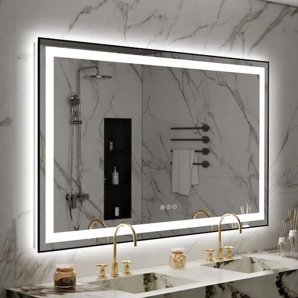 QuivaraView 60 in. W x 36 in. H Aluminum Front and Backlit LED Lighted Framed Tempered Glass Vanity Wall Mounted Mirror