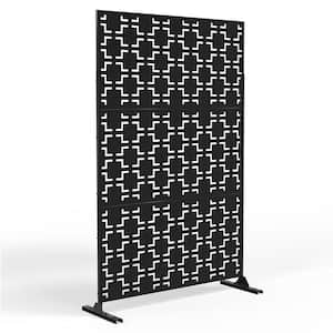 76 in. x 47.2 in. Laser Cut Metal Black Outdoor Privacy Screen Square Pattern