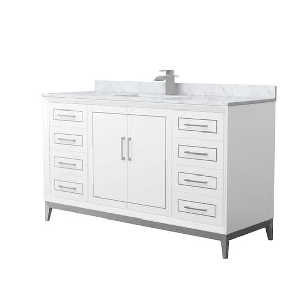 Wyndham Collection Marlena 60 in. W x 22 in. D x 35.25 in. H Single Bath Vanity in White with White Carrara Marble Top