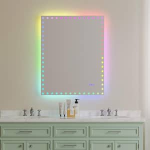 40 in. W x 32 in. H Large Rectangular Frameless LED Wall Dimmable Anti-Fog Memory Bathroom Vanity Mirror in RGB