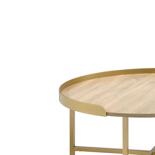 Acme Furniture 34 In Mithea Round Oak Tabletop And Gold Finish Wood Coffee Table 82335 The Home Depot Acme Furniture 34 In Mithea Round Oak, Round Wood Table Tops Home Depot