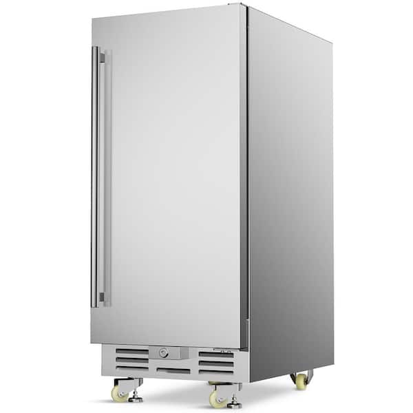 Mojgar 22.9 in. Single Zone 180-Cans Beverage and Wine Cooler in Silver with Lock, Built-in/Freestanding