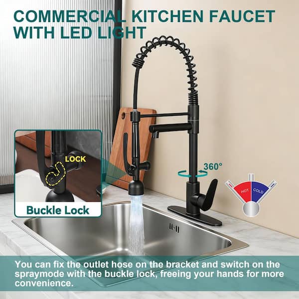 23.2 in. H LED Pull Down Sprayer Kitchen Faucet with Dual Spouts in Matte Black
