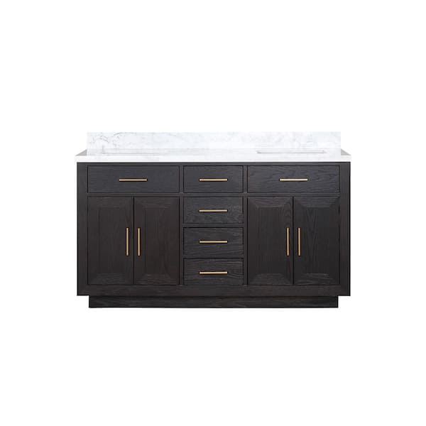Condor 60 in W x 22 in D Black Oak Double Bath Vanity and Carrara Marble Top