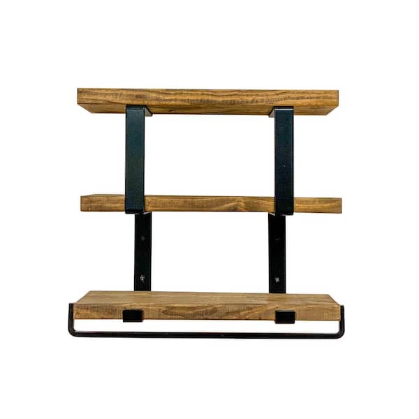 Unbranded Del Hutson Designs Ziggy 6.125 in. D x 24 in. W x 24 in. H Dark Walnut Tiered Decorative Wall Shelf with Towel Rack