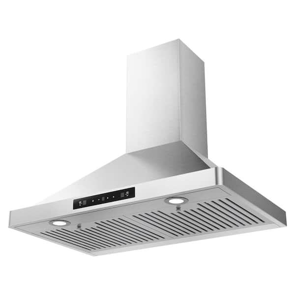 Mueller Home 30 520 CFM Ducted Wall Mount Range Hood in Chrome with Remote Control Included RHW-3052