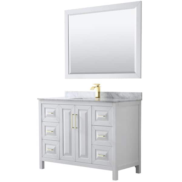 Wyndham Collection Daria 48 in. W x 22 in. D x 35.75 in. H Single Sink Bath Vanity in White with White Carrara Marble Top and 46" Mirror