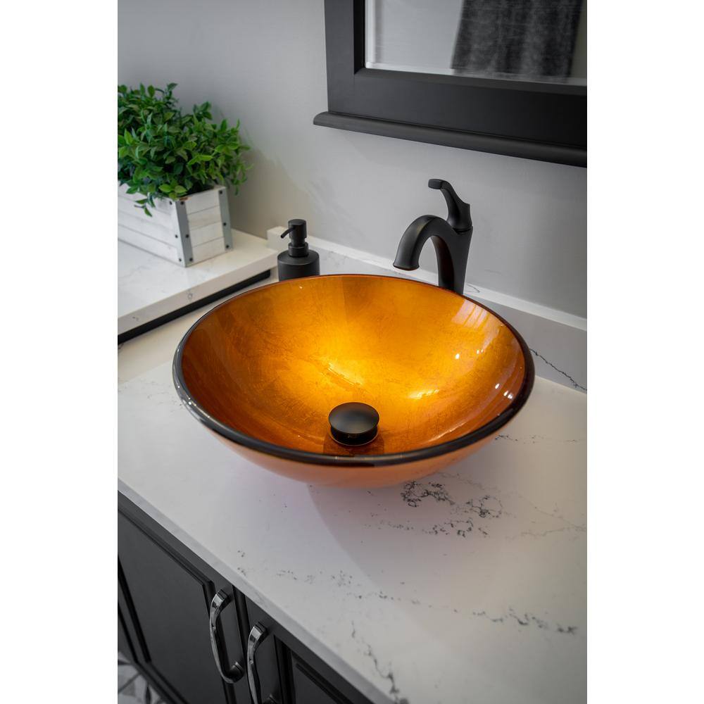 Eden 16.5'' Orange Tempered Glass Circular Vessel Sink