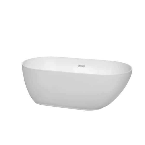 Wyndham Collection Melissa 60 in. Acrylic Flatbottom Center Drain Soaking Tub in White