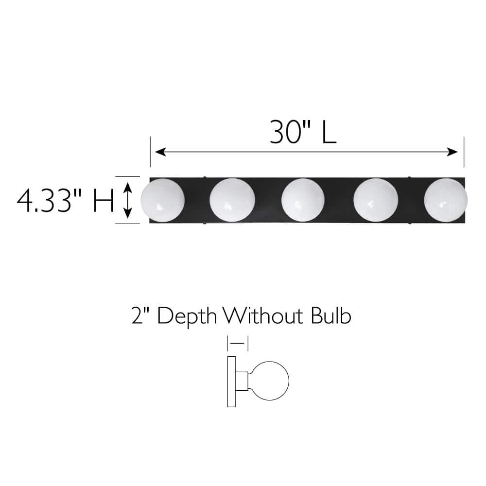 Matte Black 5-Light Dimmable Vanity Strip Light