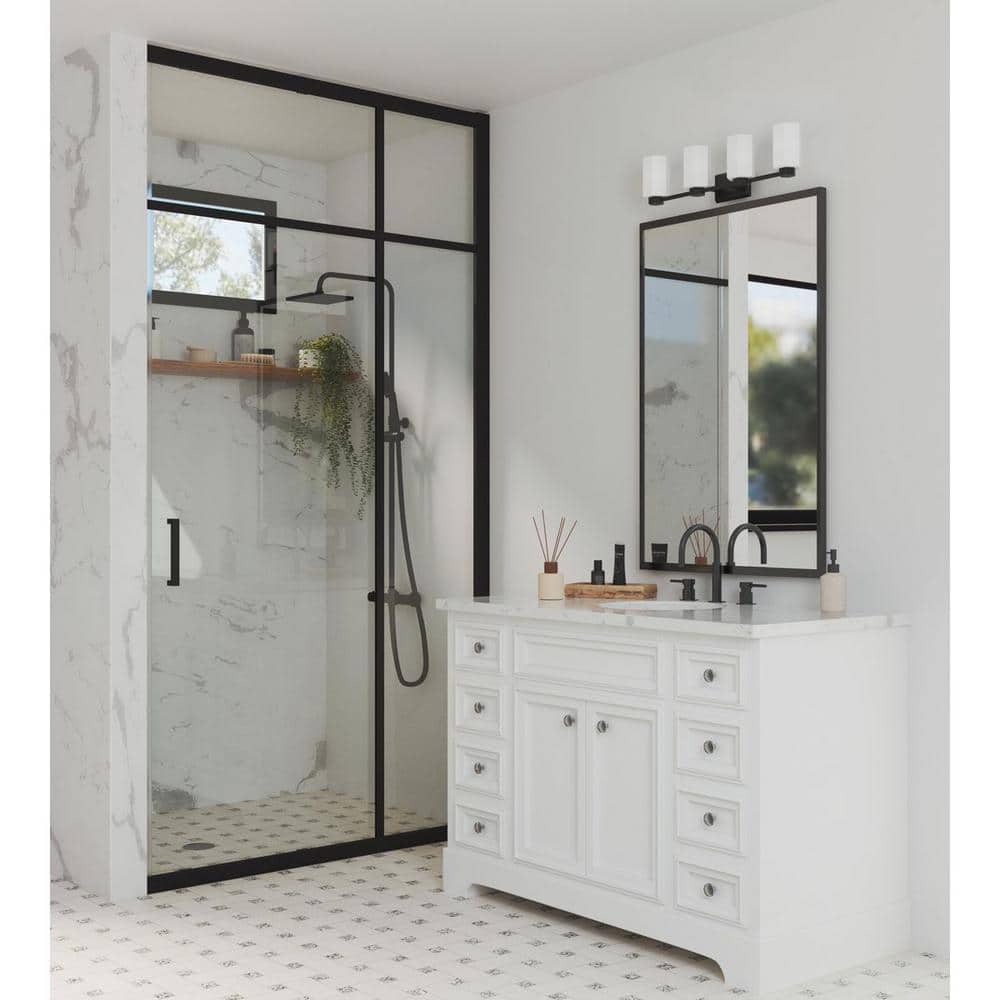Estrada 31.25 in. 4-Light Matte Black Vanity Light with Opal Glass Shade price history on PriceWatchPro