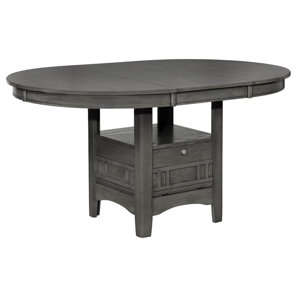 Lavon Medium Gray Oval Dining Set with Black Faux Leather Chairs