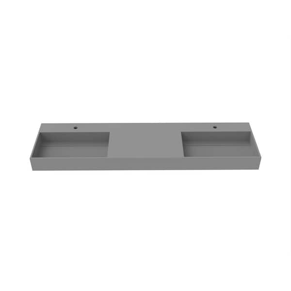 castellousa Juniper 72 in. Wall Mount Solid Surface Double-Basin Rectangle Bathroom Sink in Matte Gray