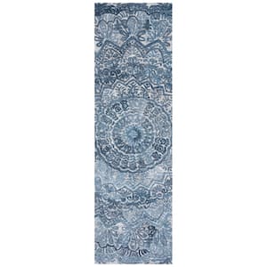 Marquee Blue/Gray 2 ft. x 12 ft. Floral Oriental Runner Rug