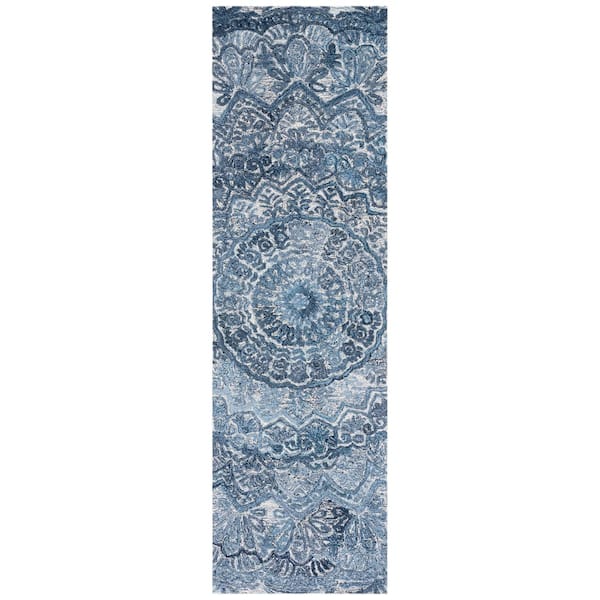 SAFAVIEH Marquee Blue/Gray 2 ft. x 12 ft. Floral Oriental Runner Rug