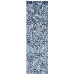 Marquee Blue/Gray 2 ft. x 6 ft. Floral Oriental Runner Rug