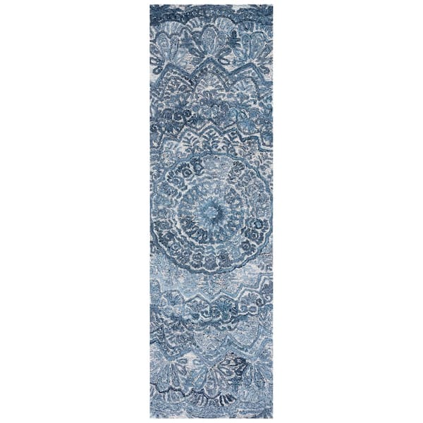 SAFAVIEH Marquee Blue/Gray 2 ft. x 6 ft. Floral Oriental Runner Rug
