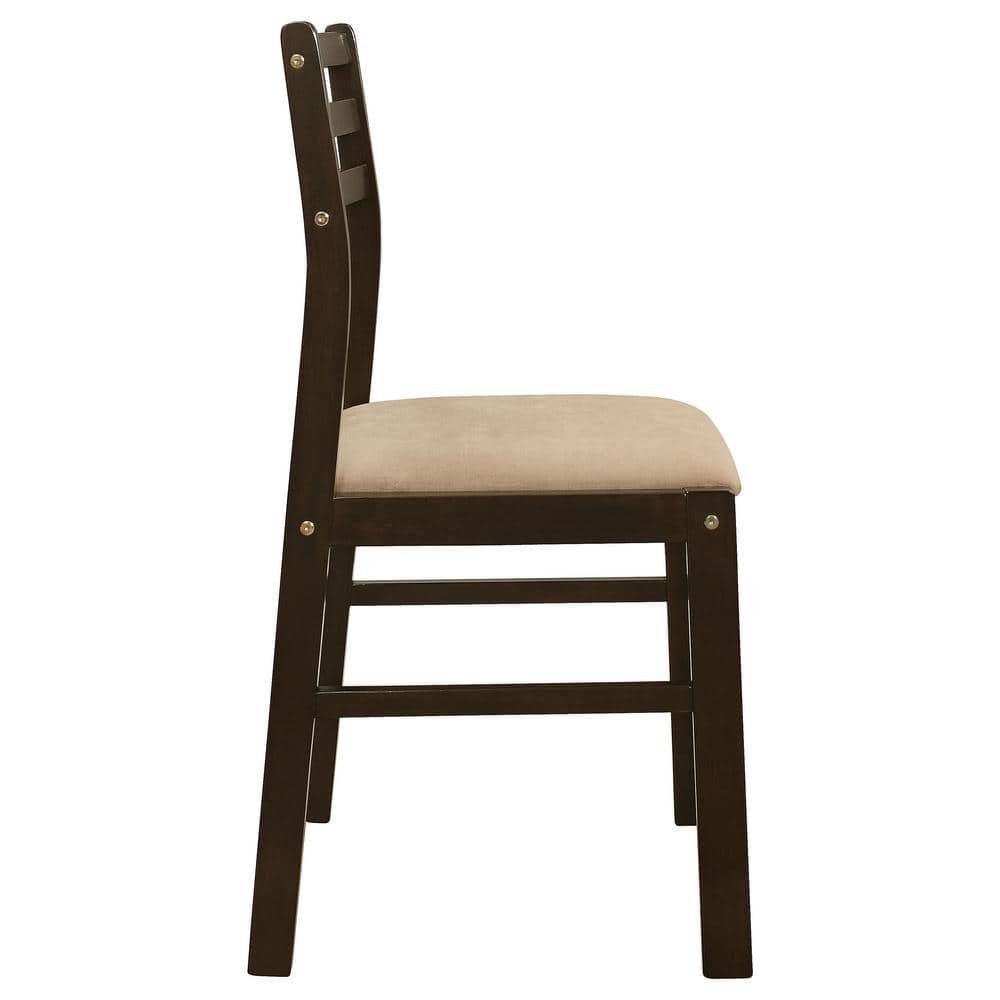 Espresso Wood Ladder Back Dining Chairs with Tan Microfiber Seats