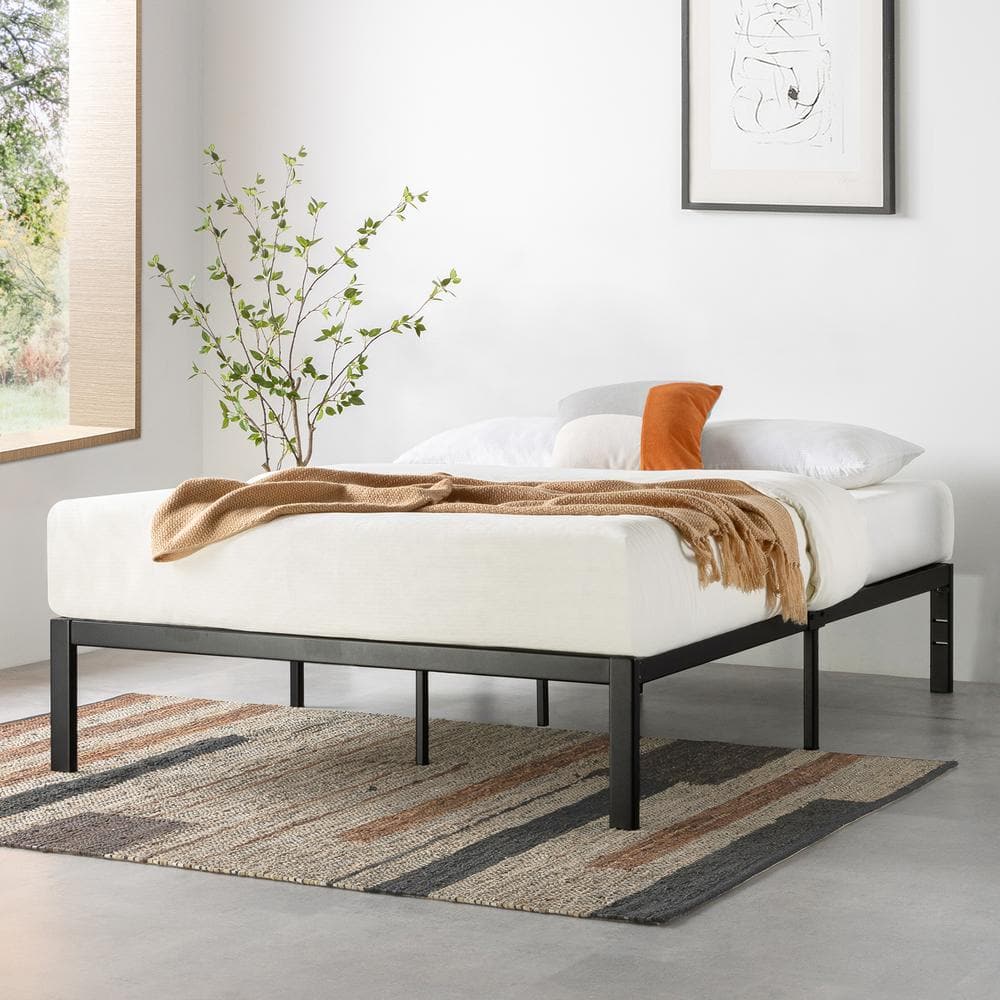 MELLOW Rocky Base E 14 in. Black King Metal Platform Bed, Patented Wide ...