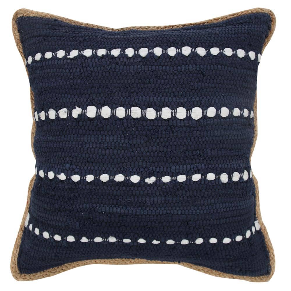 Riley Woven Navy Blue/White 20 in. x 20 in. Striped Jute Bordered Soft Poly