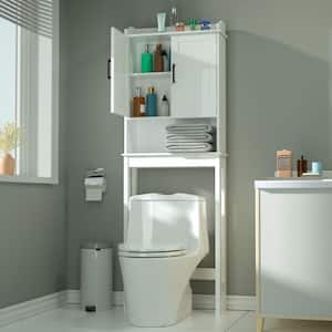 22.4 in. W x 67 in. H x 7.4 in. D White Bathroom Over-the-Toilet Storage Cabinet Organizer with Doors and Shelves