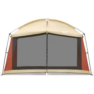 Beige 12 ft. x 10 ft. Screened Mesh Net Wall Canopy Tent Camping Tent Screen Shelter Gazebos for Outdoor Camping