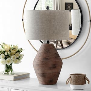Detris 26.25 in. Brown Table Lamp with Oatmeal Shade
