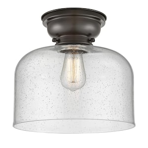 Bell 12 in. 1-Light Oil Rubbed Bronze Flush Mount with Seedy Glass Shade