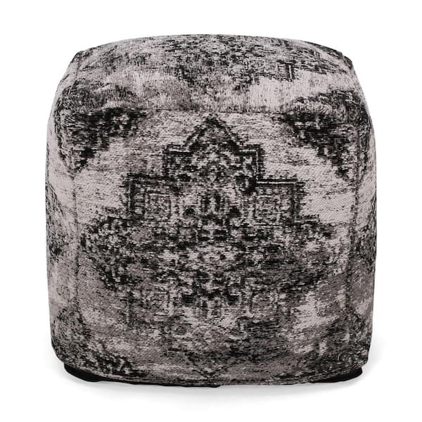 Noble House Decker Black and Beige Fabric Cube Pouf
