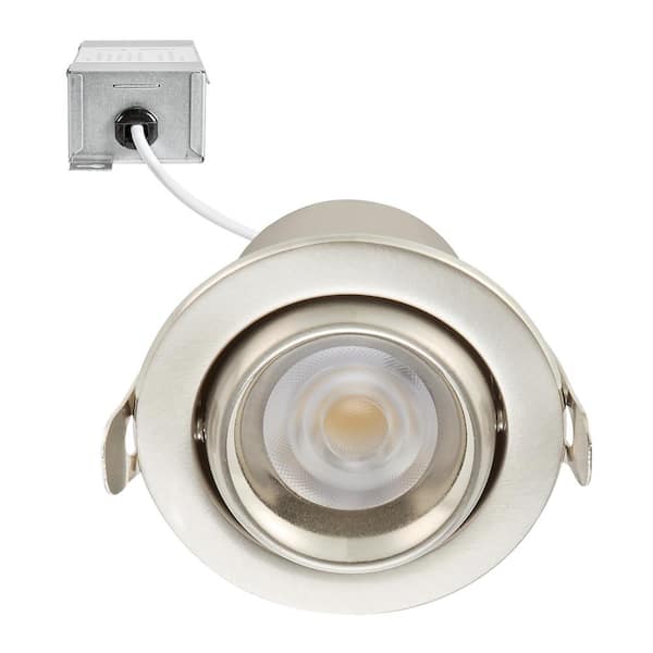 2" 5 CCT Adjustable LED Slim Gimbal Downlight, Brushed Nickel Trim, 400 Lumens, Color Selectable 2700K-5000K, 30° Tilt