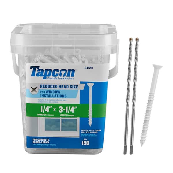 Tapcon 1/4 in. x 3-1/4 in. White Ultrashield Phillips Flat-Head Concrete Anchors (150-Pack)