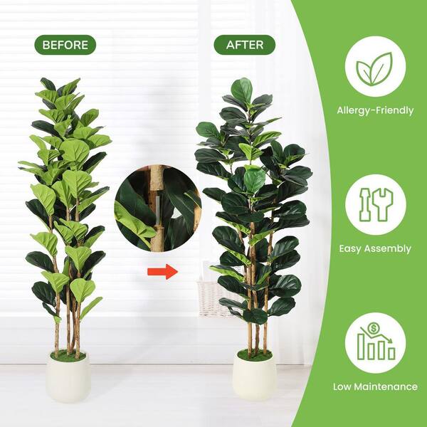 Cubilan 6 ft. Artificial Fiddle Leaf Fig Tree in White Planter