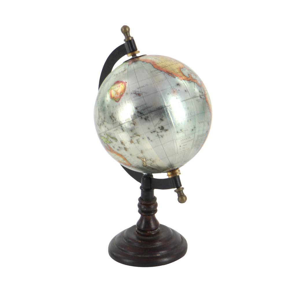 Elegant Mango Wood & Iron Spinning Globe, 6"W x 10"H, Multicolor