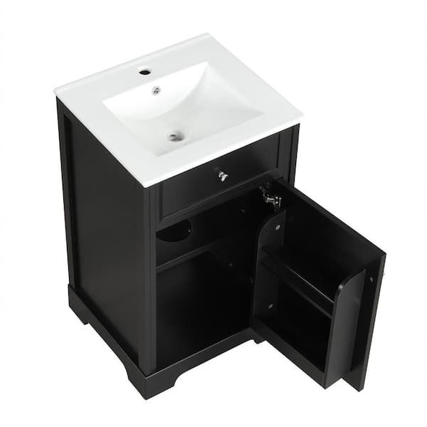20 in. W x 18 in. D x 34 in. H Single Sink Freestanding Black Bath Vanity with White Ceramic Top