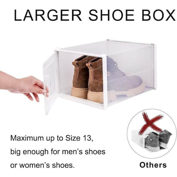 Drop Front Set Of 4 Plastic Stackable Clear Shoe Box With Lids Storage Box  And Shoe Organizer